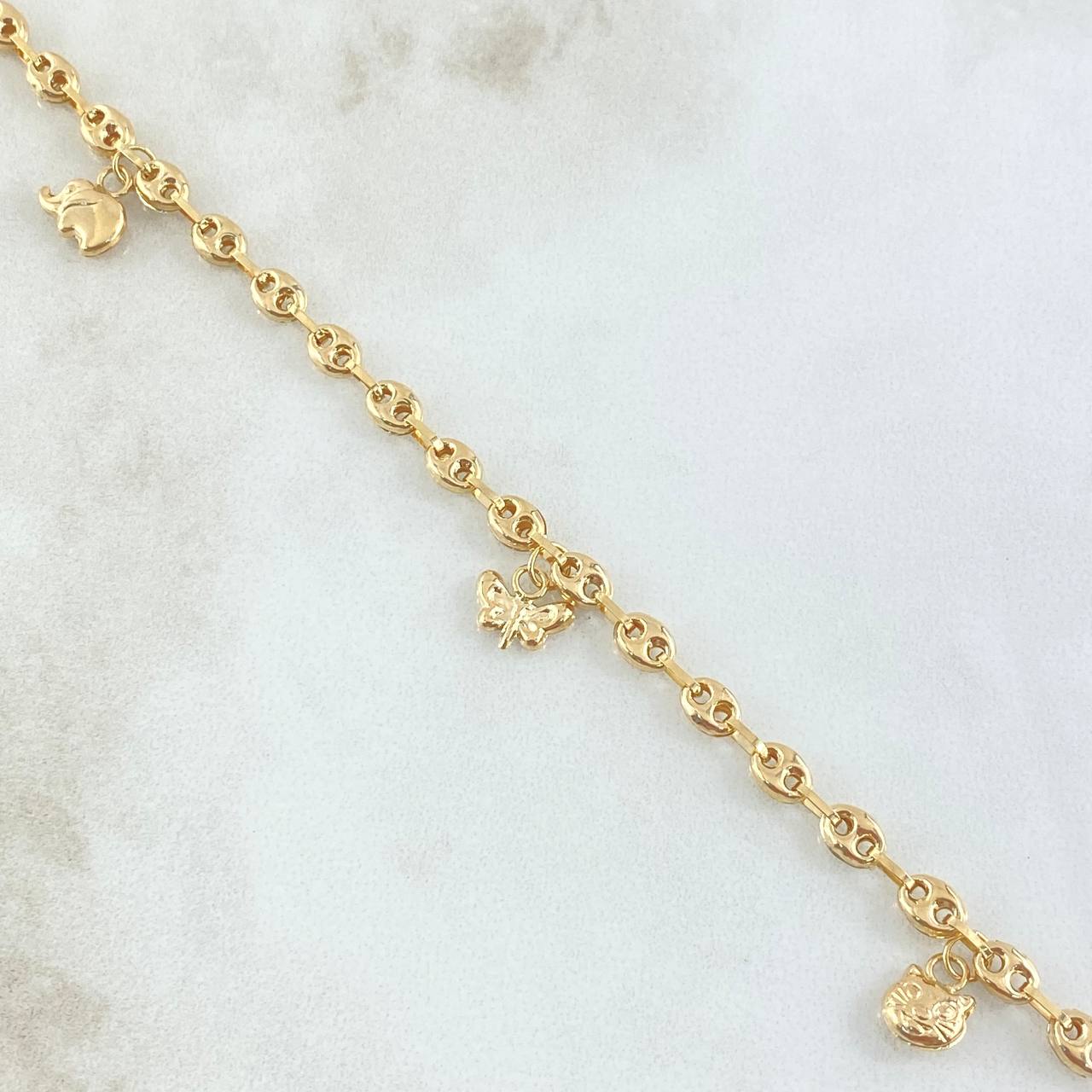 GC Calabrote Ankle Bracelet 4.9gr / 24.5cm / Elephant-Butterfly-Cat-Ladybug-Airplane 18K Yellow Gold ©