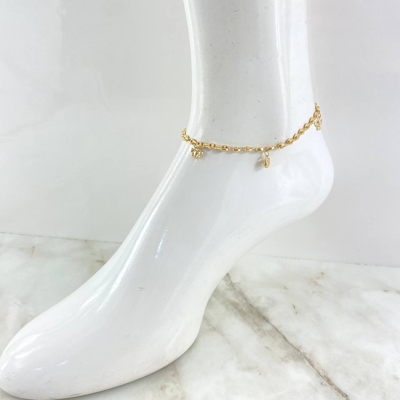 GC Calabrote Ankle Bracelet 4.9gr / 24.5cm / Elephant-Butterfly-Cat-Ladybug-Airplane 18K Yellow Gold ©