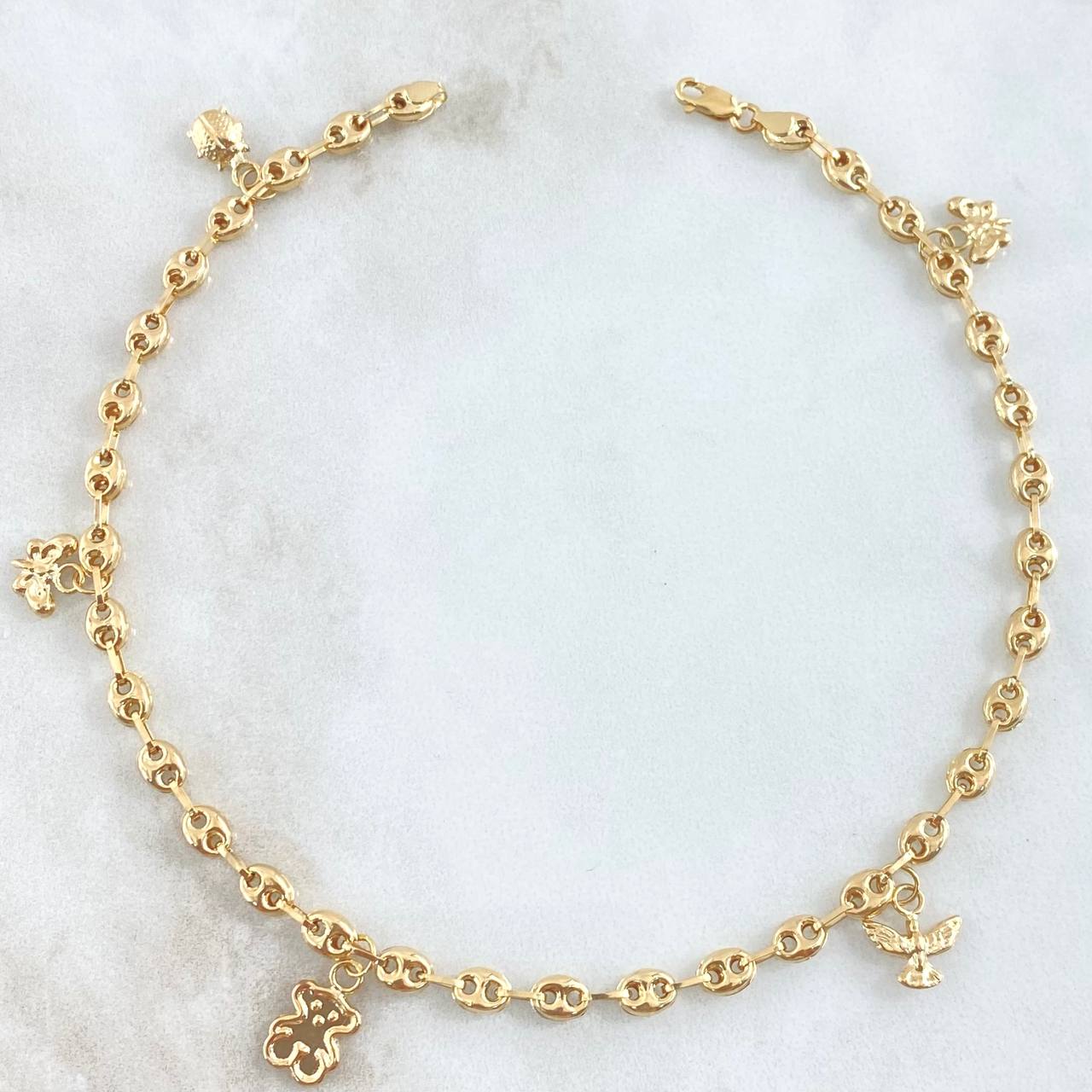 Ankle bracelet GC Calabrote 5.1gr / 24.5cm / Bear TS-Plane-Butterfly-Ladybug 18K Yellow Gold ©