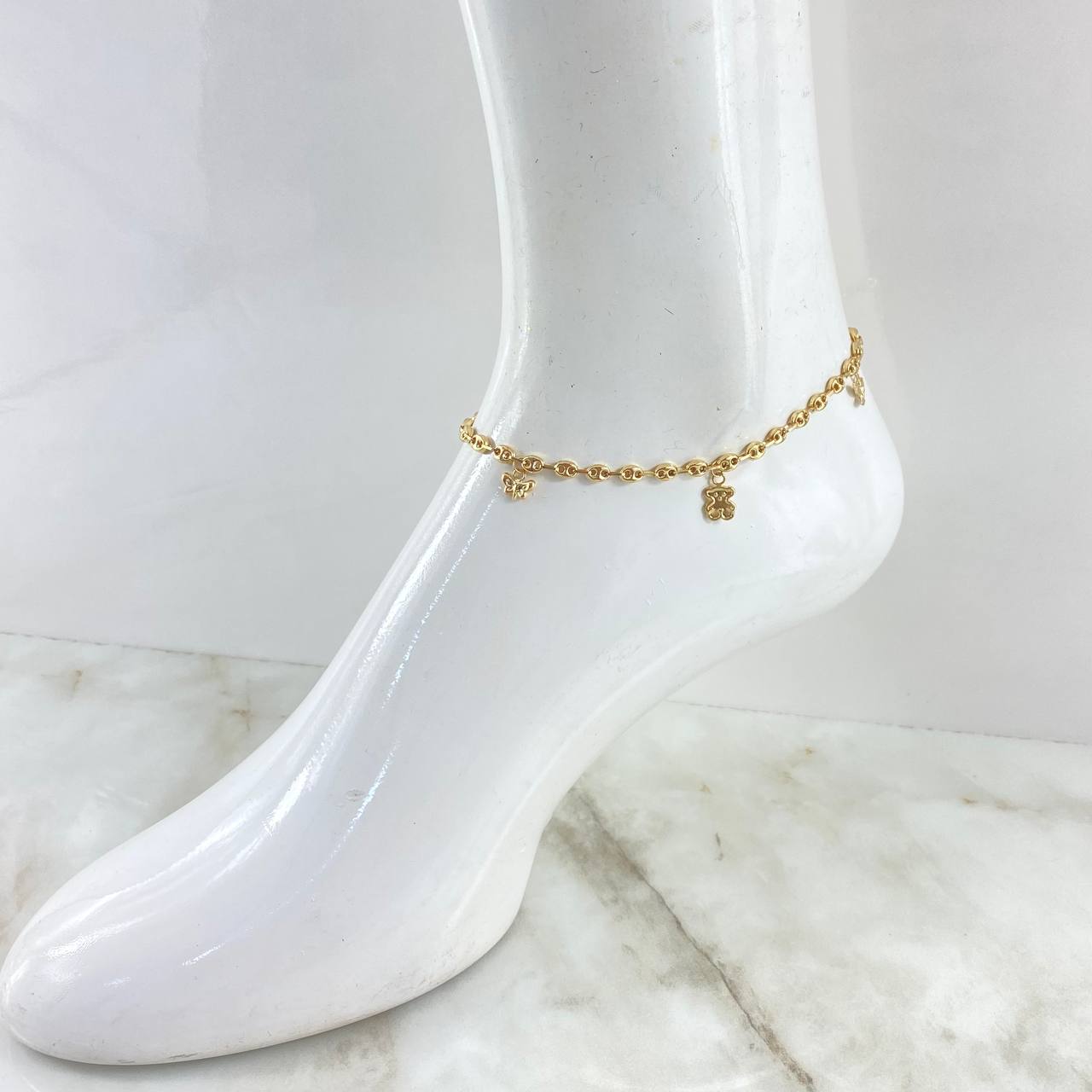 Ankle bracelet GC Calabrote 5.1gr / 24.5cm / Bear TS-Plane-Butterfly-Ladybug 18K Yellow Gold ©