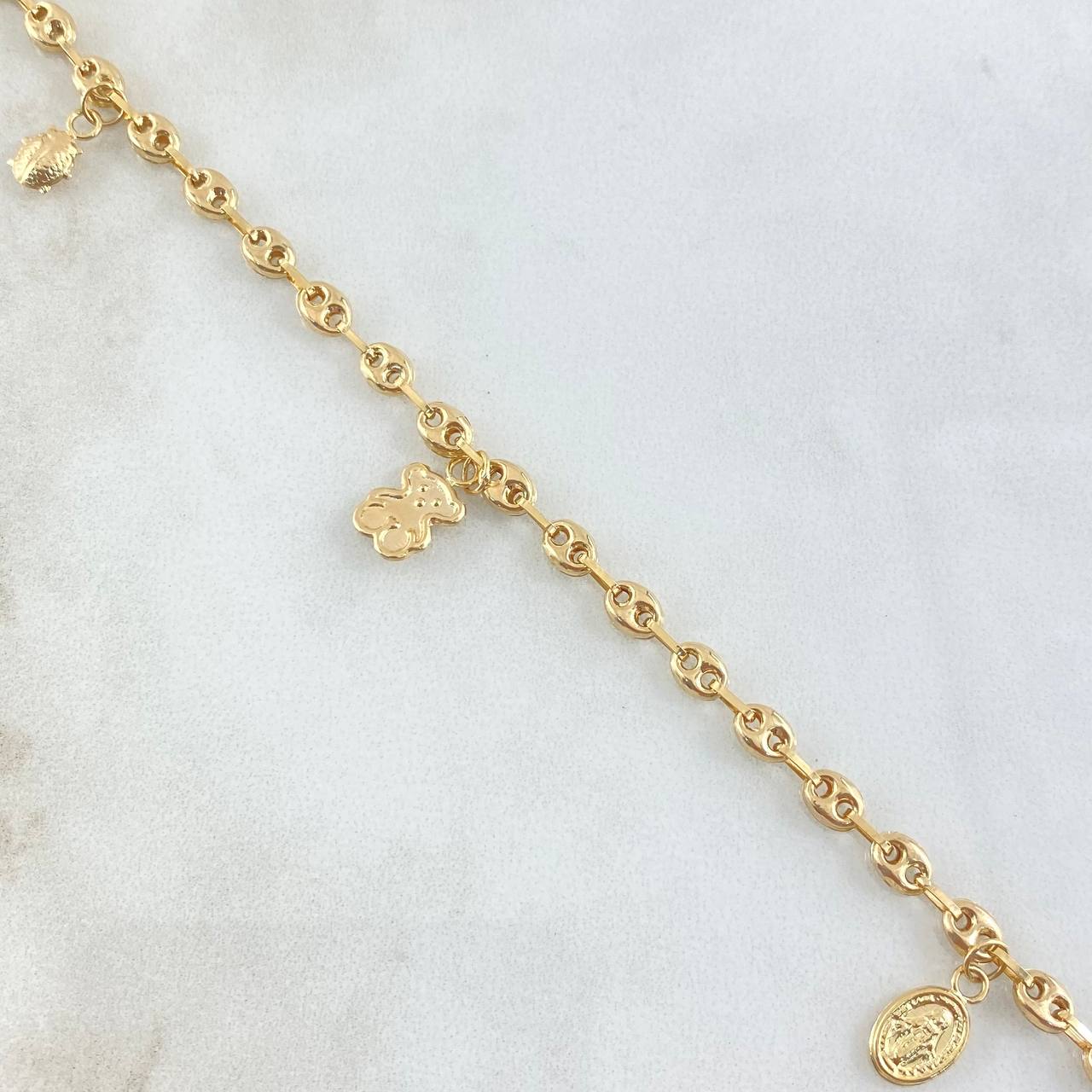 GC Calabrote Anklet 4.92gr / 24cm / Bear TS-Airplane-Ladybug-Virgen Milagrosa 18K Yellow Gold