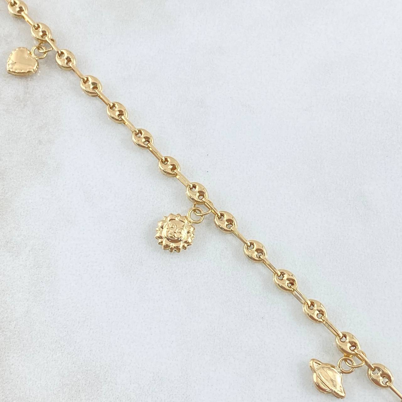 Tobillera GC Calabrote 4.05gr / 23cm / Sol-Avion-Corazon-Planeta-Paloma Oro Amarillo 18K