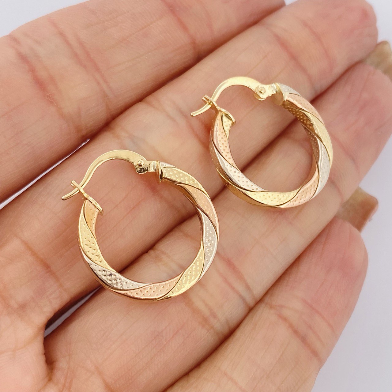 Majo Hoop Earrings 2.2gr / 0.9in / Three 18K Golds &