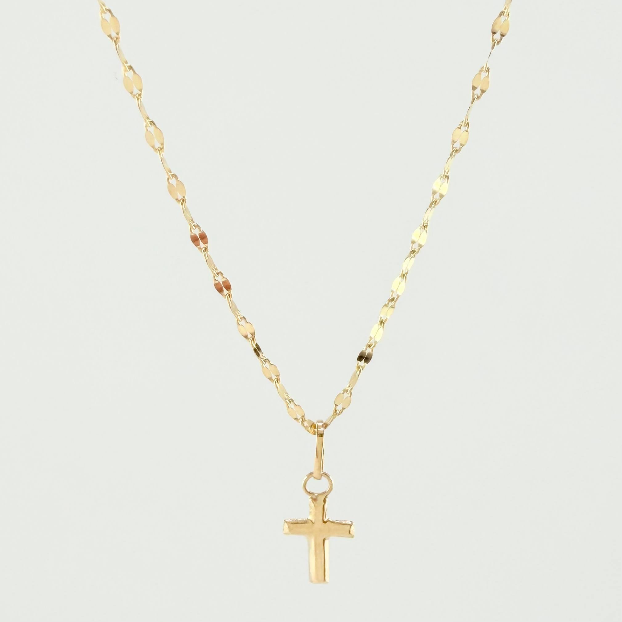 Set Cadena y Dije Flor Espejo + Cruz 1.25gr / 19 3/4 in / 1.3mm Oro Amarillo 18K