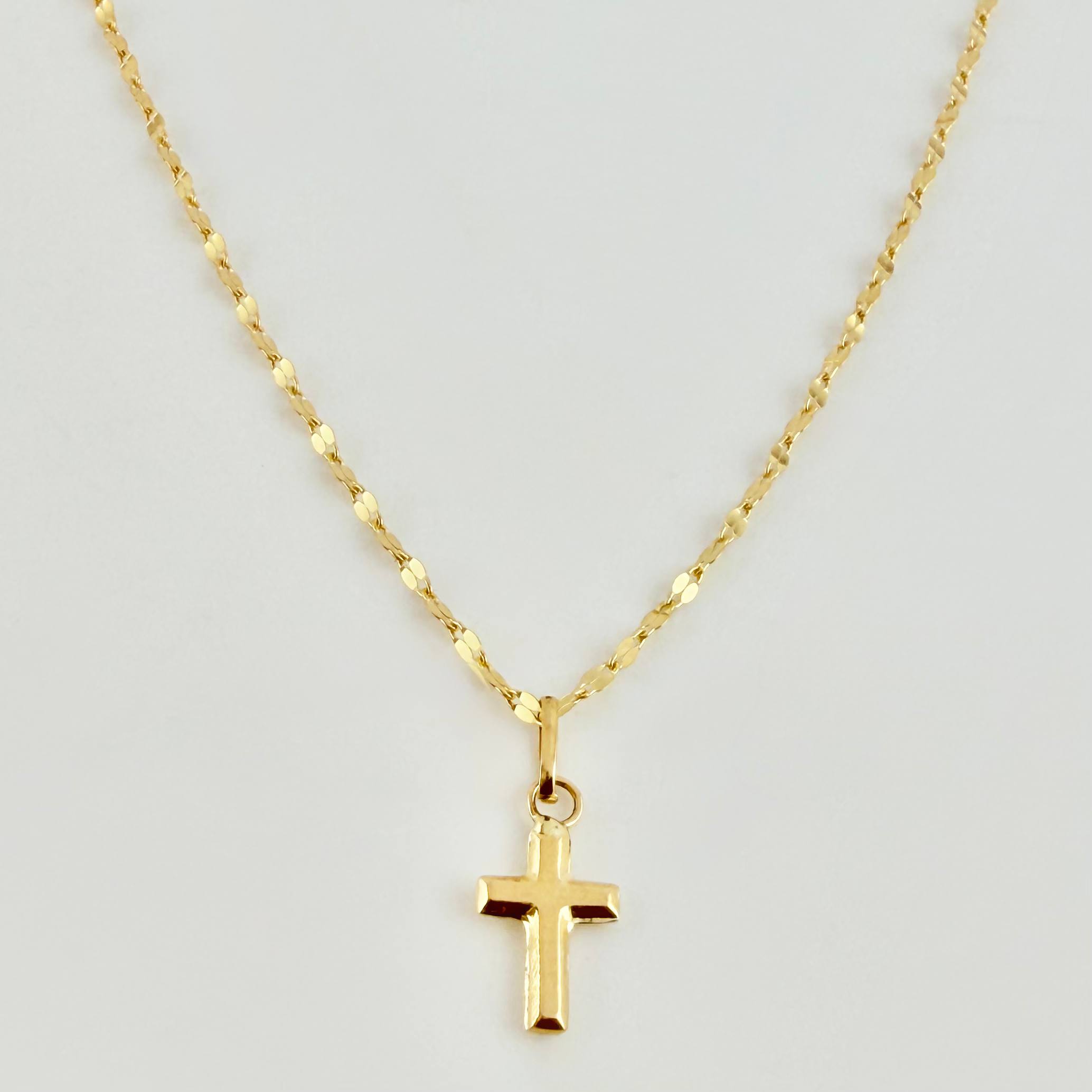 Set Cadena y Dije Flor Espejo + Cruz 1.15gr / 17 3/4 in / 1.3mm Oro Amarillo 18K