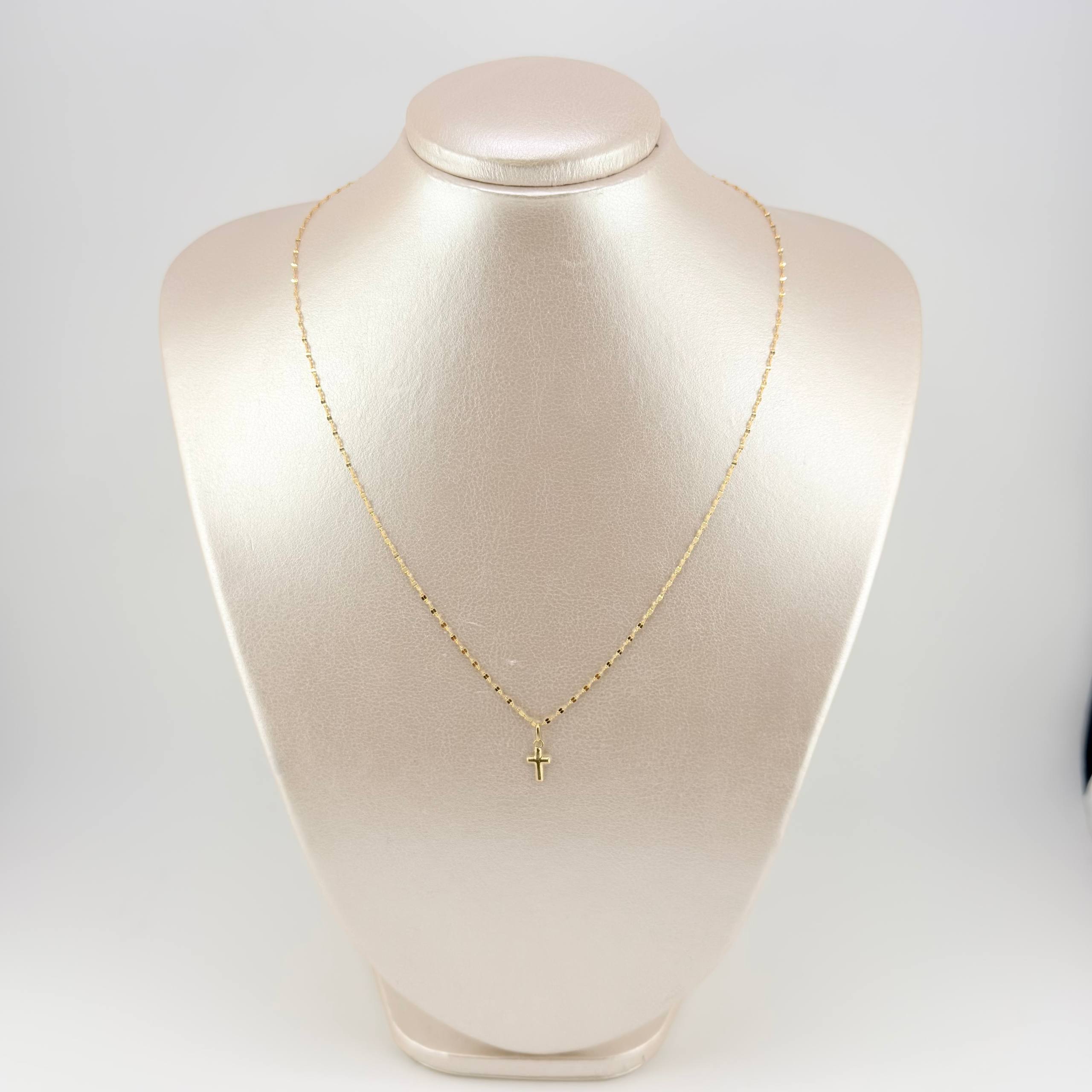 Set Cadena y Dije Flor Espejo + Cruz 1.15gr / 17 3/4 in / 1.3mm Oro Amarillo 18K