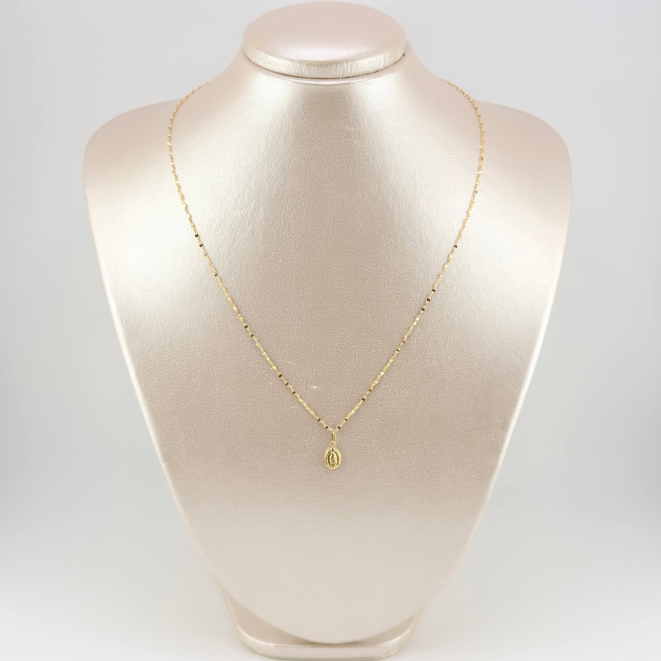 Set Cadena y Dije Flor Espejo + Virgen Guadalupe 1.35gr / 17 3/4 in / 1.3mm Oro Amarillo 18K