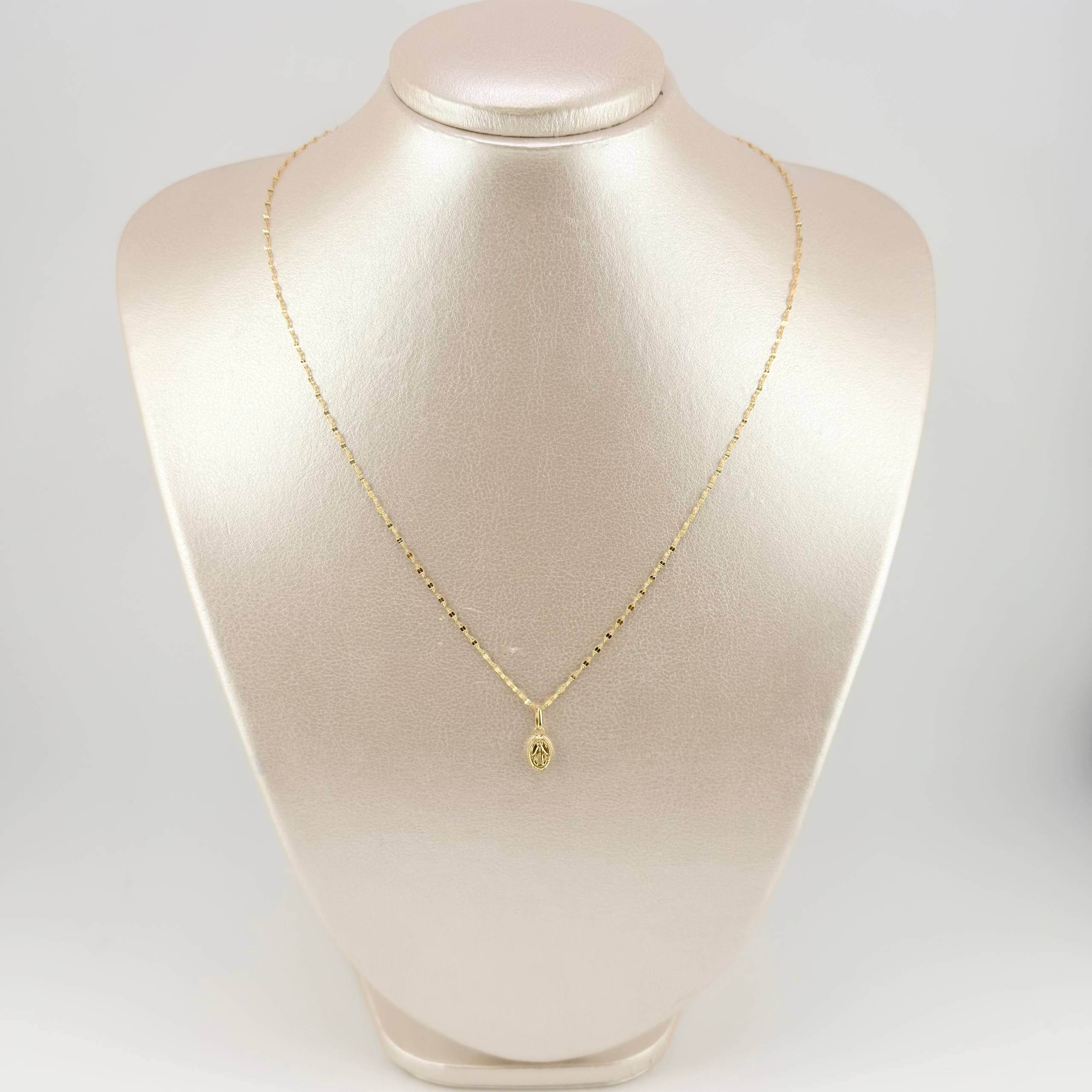 Set Cadena y Dije Flor Espejo + Virgen Milagrosa 1.35gr / 17 3/4 in / 1.3mm Oro Amarillo 18K