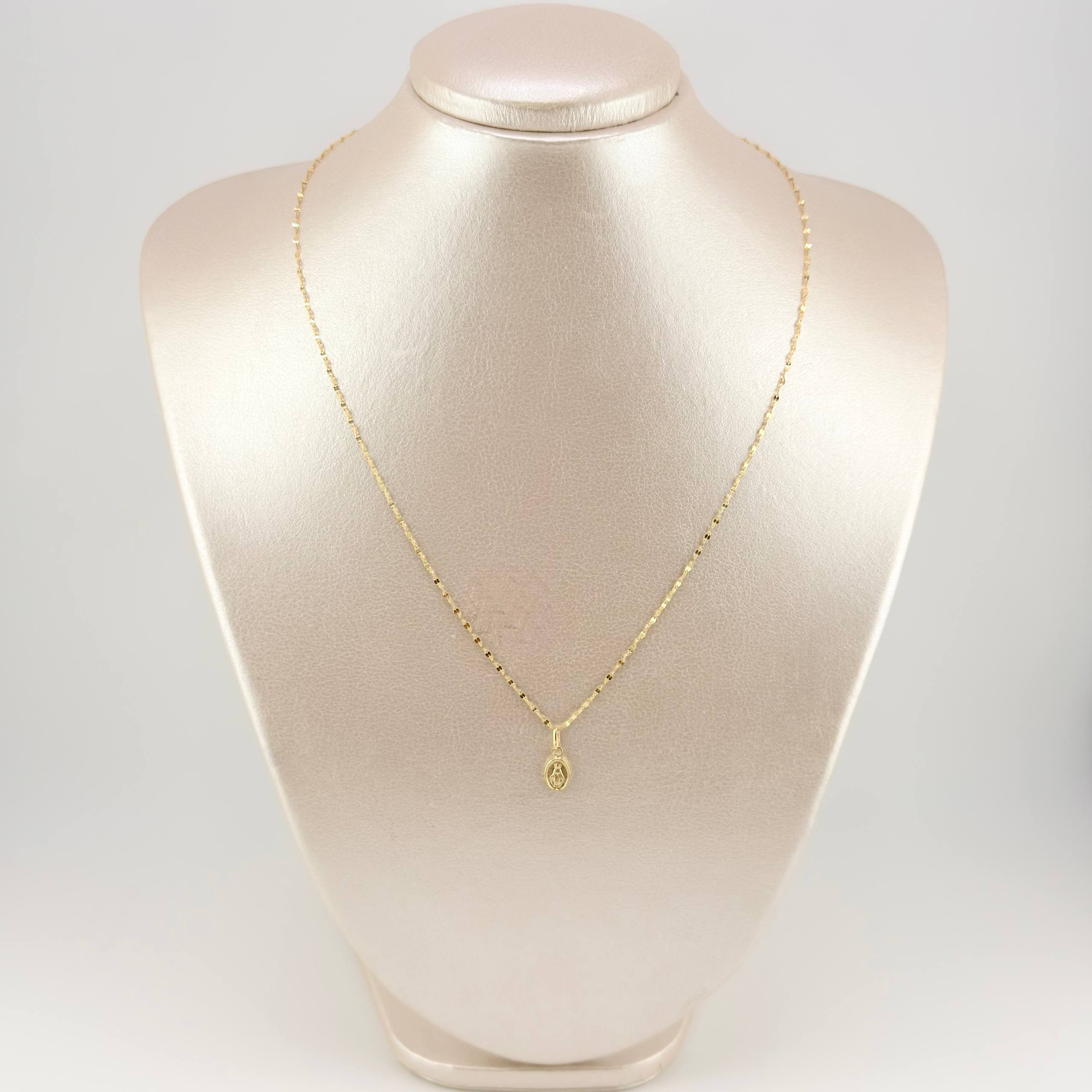 Set Cadena y Dije Flor Espejo + Virgen Milagrosa 1.35gr / 17 3/4 in / 1.3mm Oro Amarillo 18K