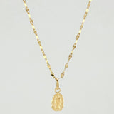 Set Cadena Flor De Espejo + Dije Dije Virgen De La Guadalupe / 1,3gr / 18 in Oro Amarillo 18K