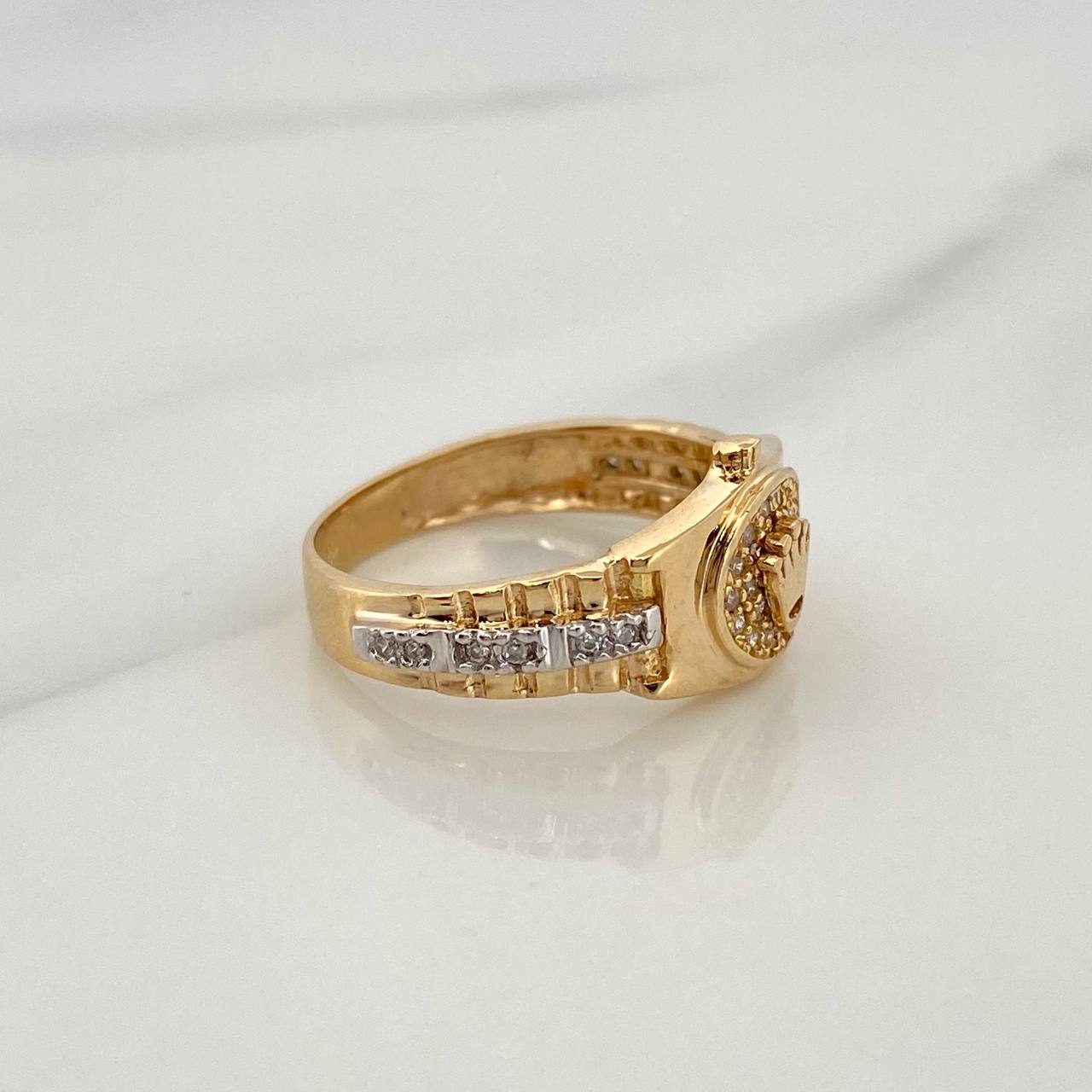 Anillo Corona 3.8gr / T6 1/4 / Dos Oros Amarillo Blanco 18K %