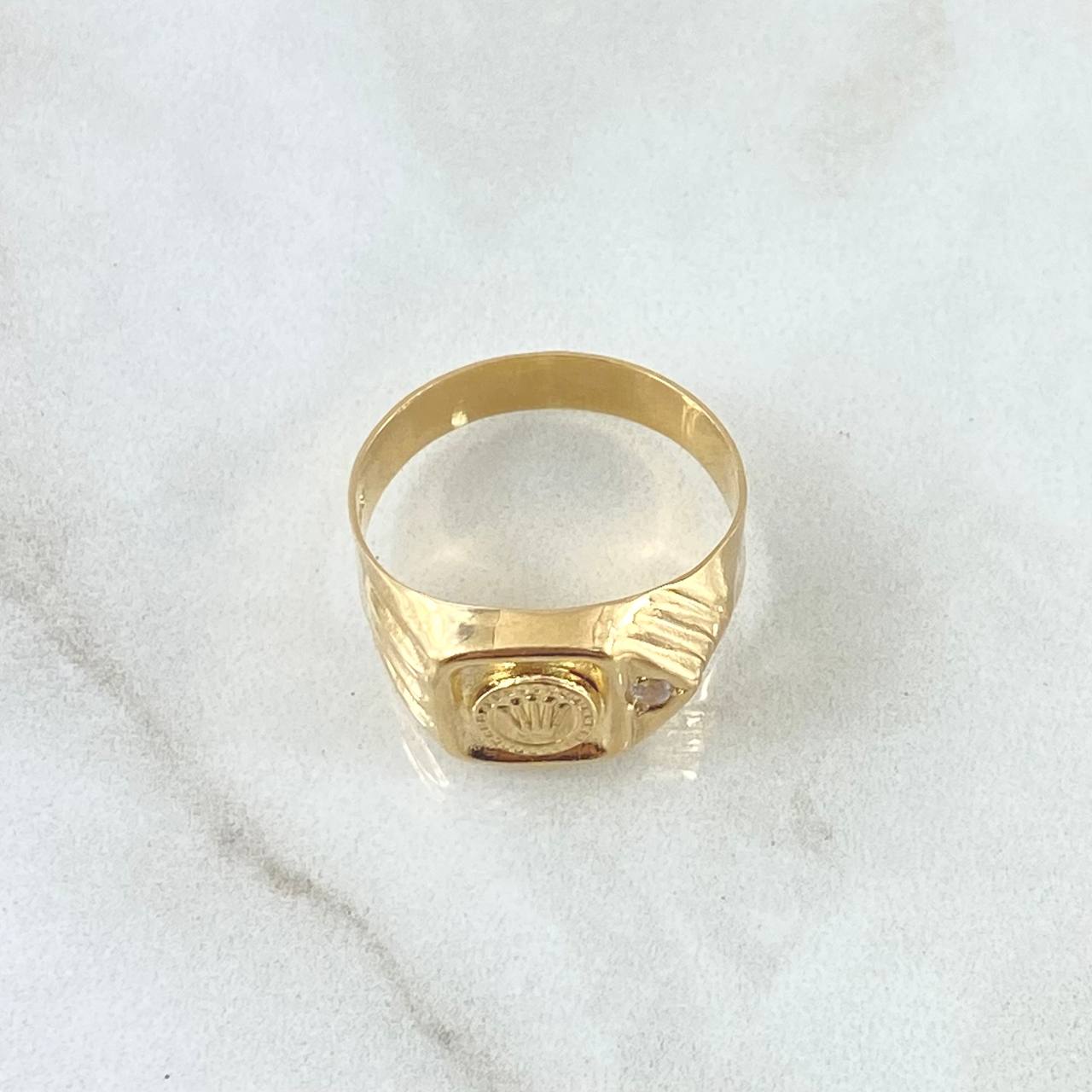 Anillo Sello Corona RX 3.15gr / T9 1/4 / Circon Blanco Oro Amarillo 18K ©