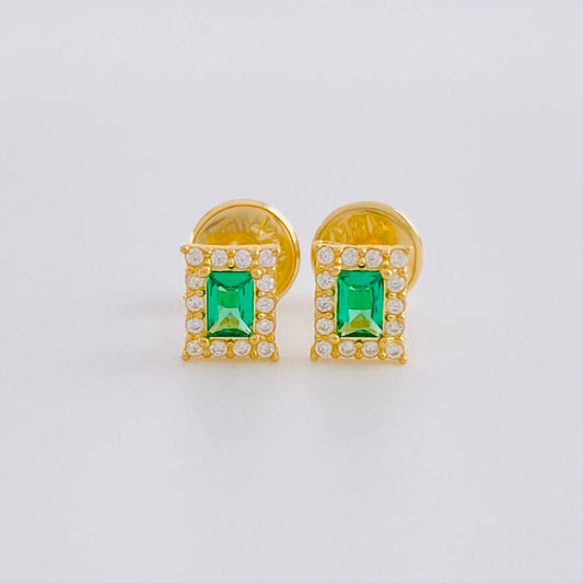 Stud Earrings Halo Rectangular 0.7g / in / 5.5mm Yellow Gold 18K