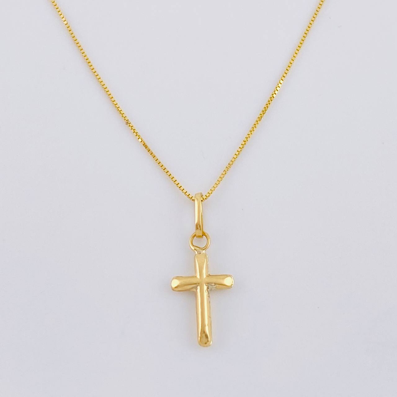 Set Cadena Veneciana + Dije Cruz Lisa Puntas Planas / 1.2 g / 19 3/4 in Oro Amarillo 18K