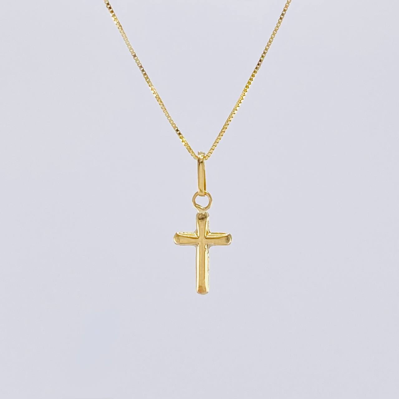 Set Cadena Veneciana + Dije Cruz Lisa Puntas Planas / 1.2 g / 19 3/4 in Oro Amarillo 18K