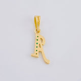 Dije Letra A Cursiva Esmeraldas 9Pts 0.8 g / 1 1/4 in Oro Amarillo 18K