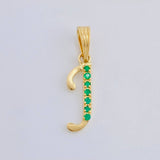Dije Letra J Cursiva Esmeraldas 11Pts 0.8 g / 1 1/4 in Oro Amarillo 18K