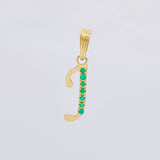 Dije Letra J Cursiva Esmeraldas 11Pts 0.8 g / 1 1/4 in Oro Amarillo 18K