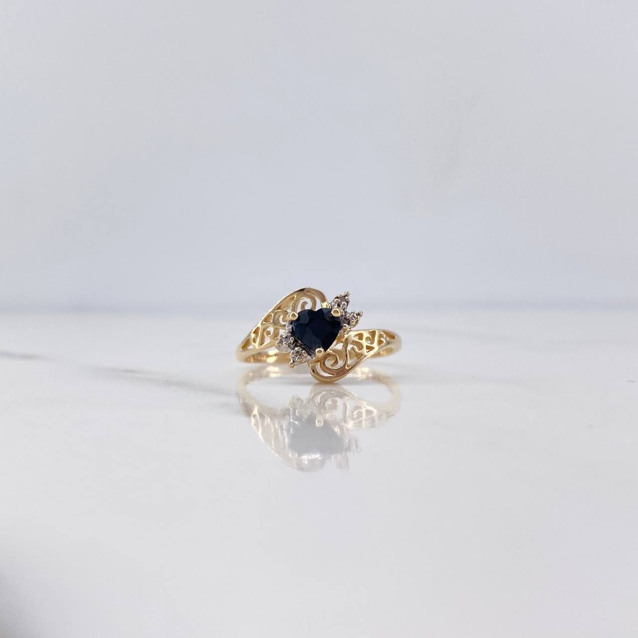 Heart Ring 1.95gr / Size 6 1/4 / Inverted Lines Black and White Zircons Two 18K Yellow and White Golds $