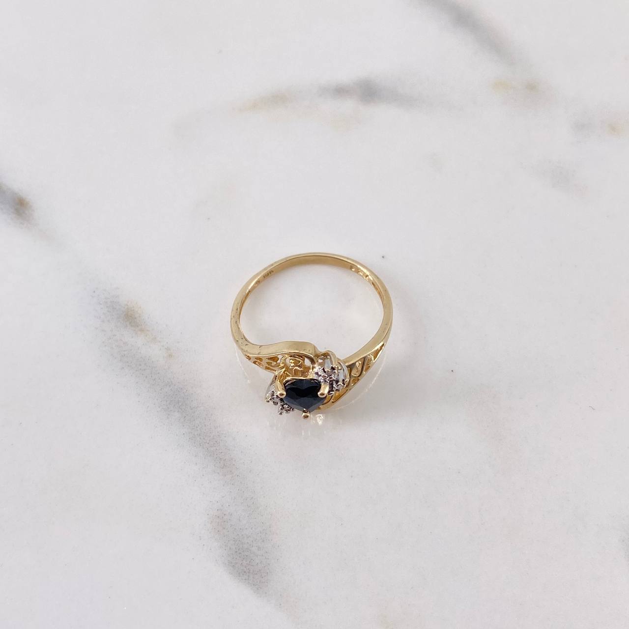 Heart Ring 1.95gr / Size 6 1/4 / Inverted Lines Black and White Zircons Two 18K Yellow and White Golds $