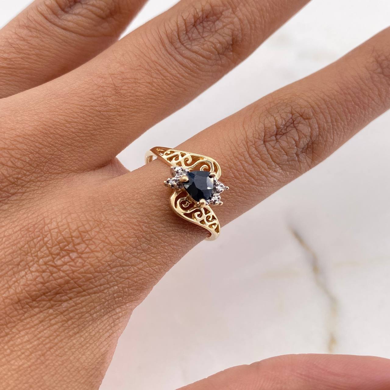 Heart Ring 1.95gr / Size 6 1/4 / Inverted Lines Black and White Zircons Two 18K Yellow and White Golds $