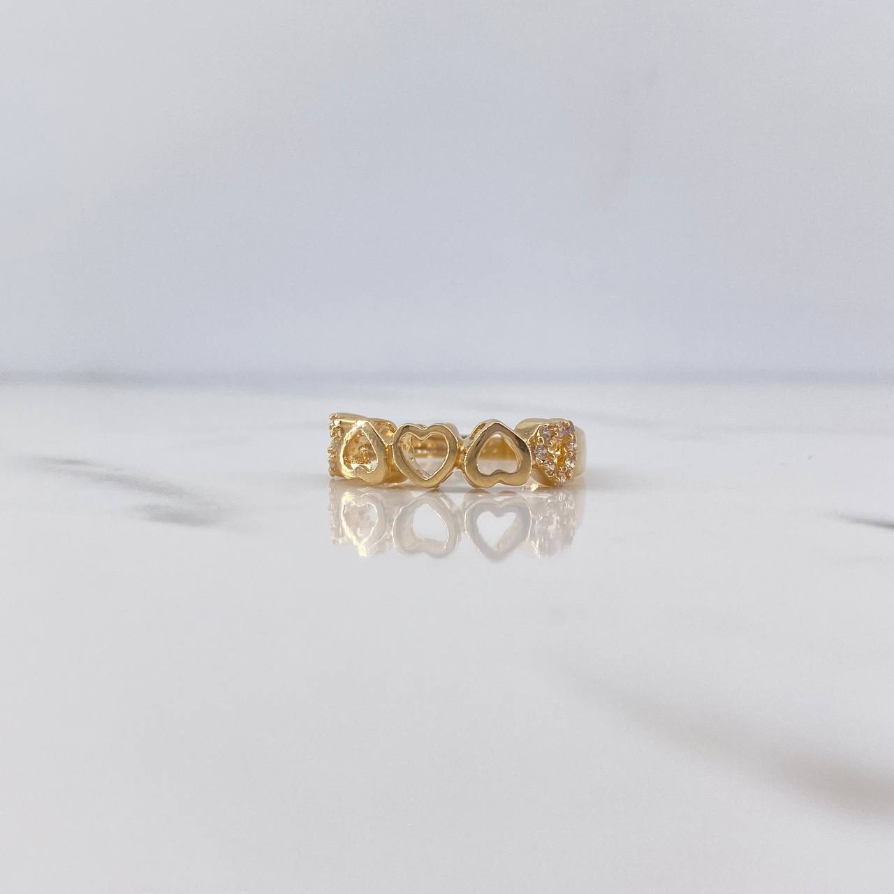 Hearts Ring 2.45gr / Size 6 3/4 / White Zircons 18K Yellow Gold $