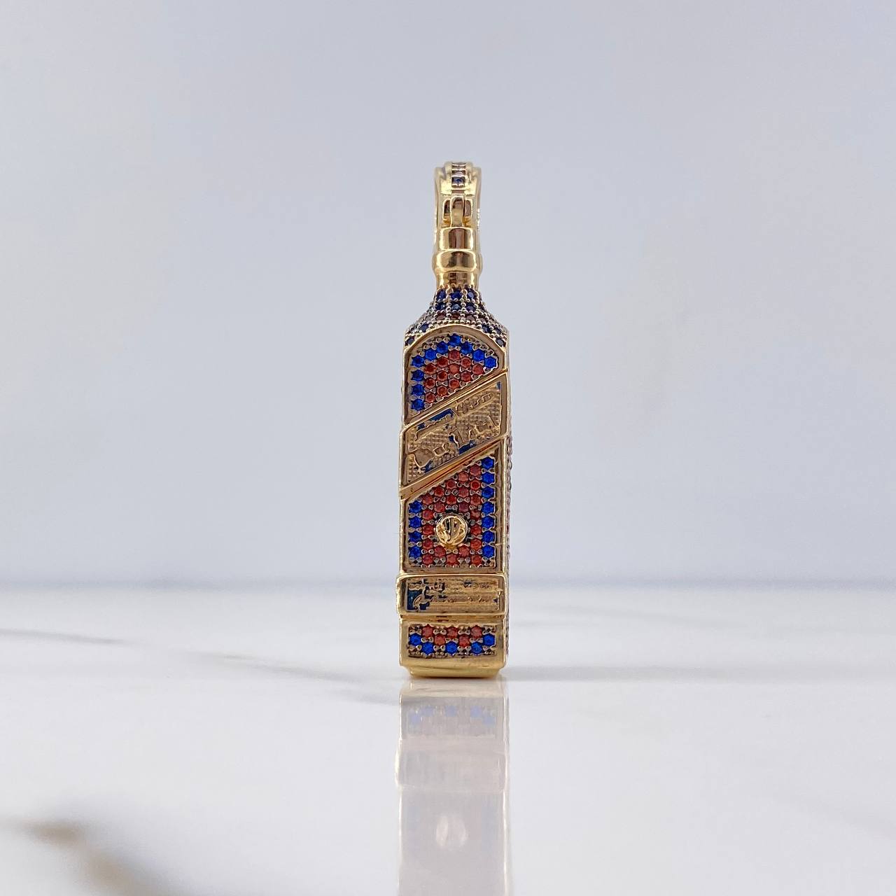 Pendant Blue Label Bottle 12.5gr / 5cm / Blue Orange Zircons 18K Yellow Gold $