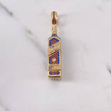 Pendant Blue Label Bottle 12.5gr / 5cm / Blue Orange Zircons 18K Yellow Gold $