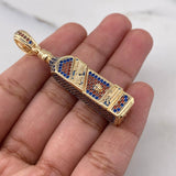 Pendant Blue Label Bottle 12.5gr / 5cm / Blue Orange Zircons 18K Yellow Gold $