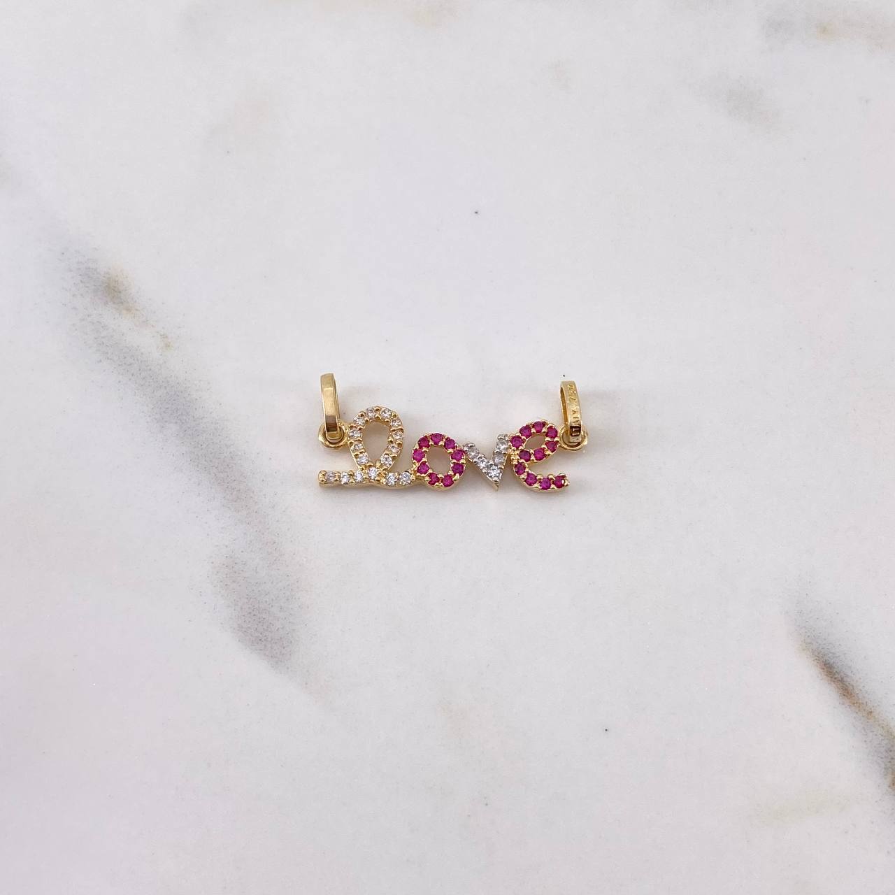 Pendant Love 1.2gr / 2.3cm / Fuchsia White Zircons Two 18K Yellow White Gold $