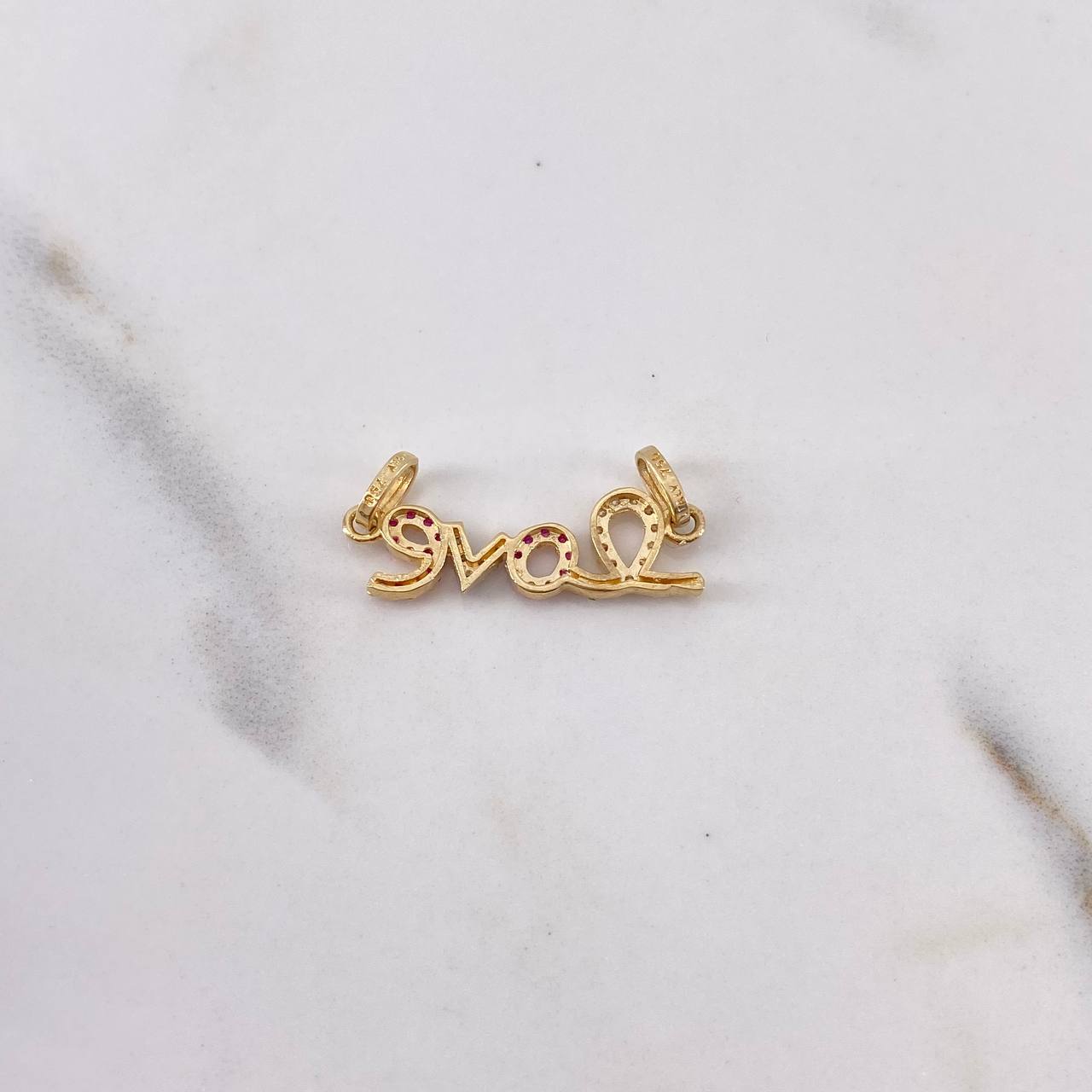 Pendant Love 1.2gr / 2.3cm / Fuchsia White Zircons Two 18K Yellow White Gold $