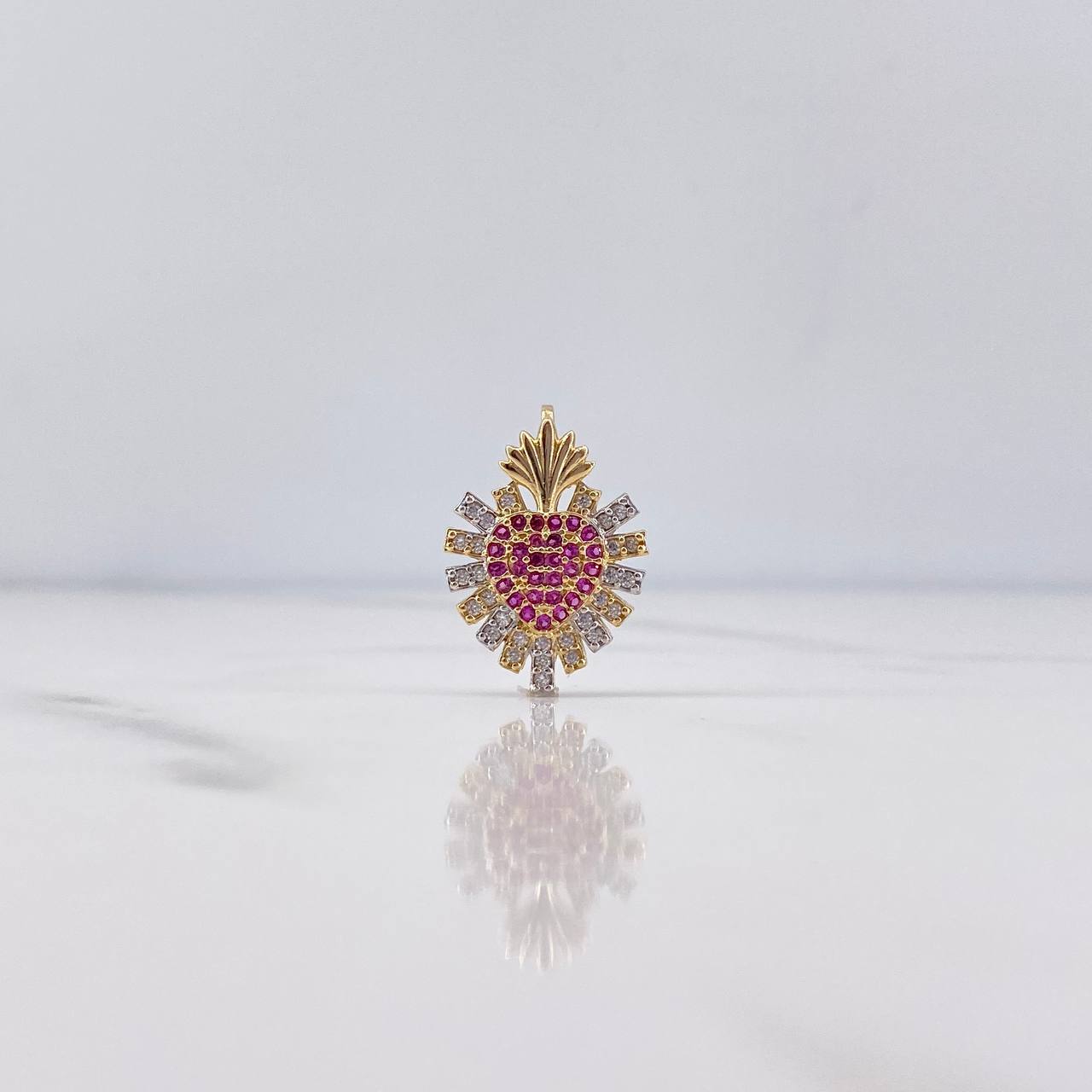 Pendant Pineapple Heart 2.05gr / 1.9cm / Fuchsia White Zircons Two Yellow White 18K Gold $