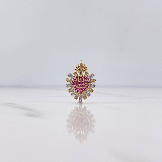 Pendant Pineapple Heart 2.05gr / 1.9cm / Fuchsia White Zircons Two Yellow White 18K Gold $