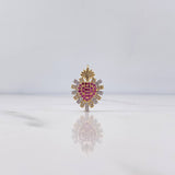 Pendant Pineapple Heart 2.05gr / 1.9cm / Fuchsia White Zircons Two Yellow White 18K Gold $