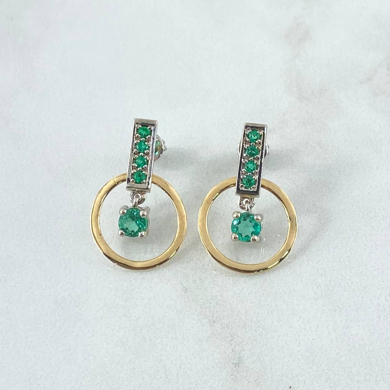 Stud Earrings Pendant In Hoop 3.75gr / 2.2cm / Emeralds 66Pts   18K Yellow Gold ©