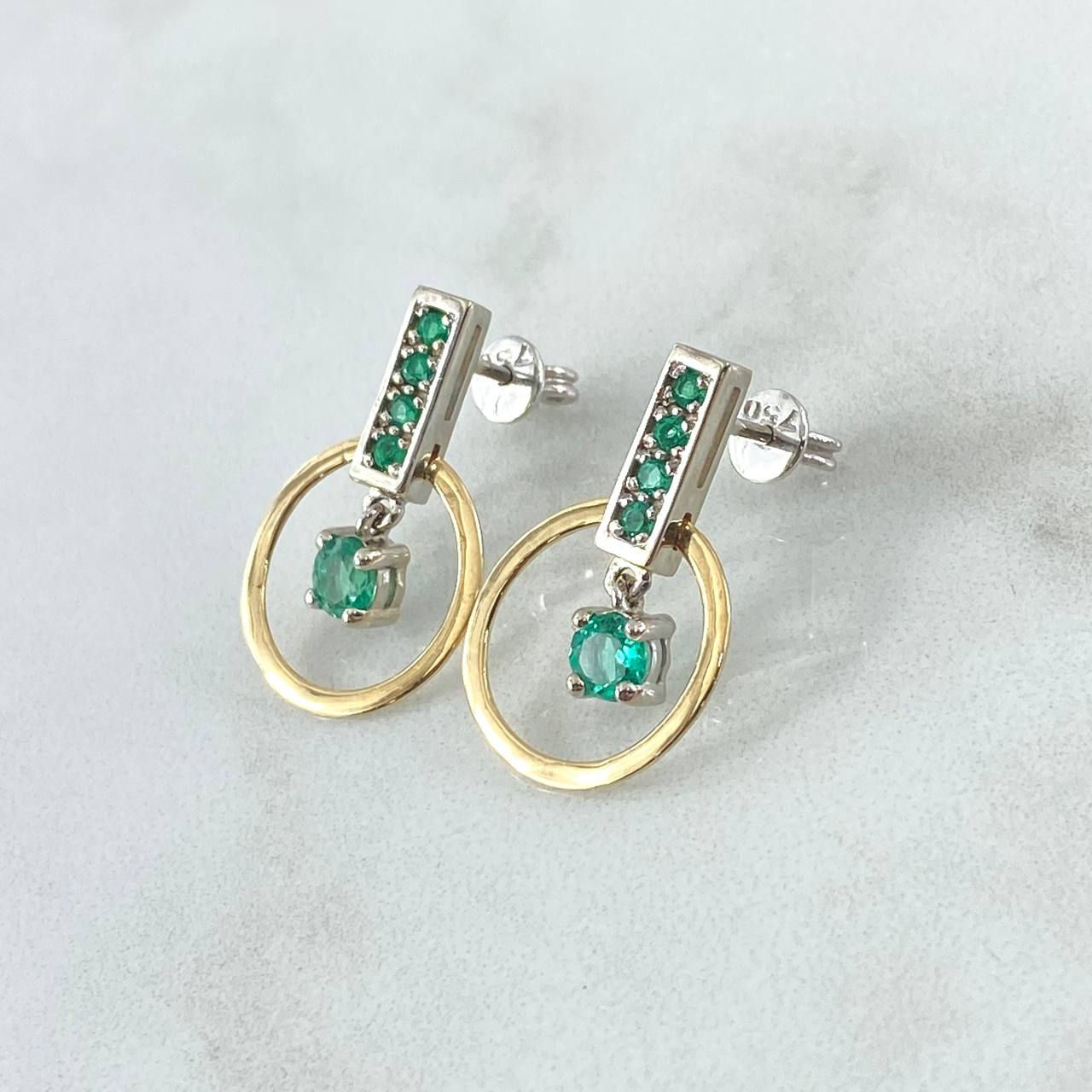 Stud Earrings Pendant In Hoop 3.75gr / 2.2cm / Emeralds 66Pts   18K Yellow Gold ©