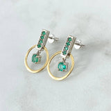 Stud Earrings Pendant In Hoop 3.75gr / 2.2cm / Emeralds 66Pts   18K Yellow Gold ©