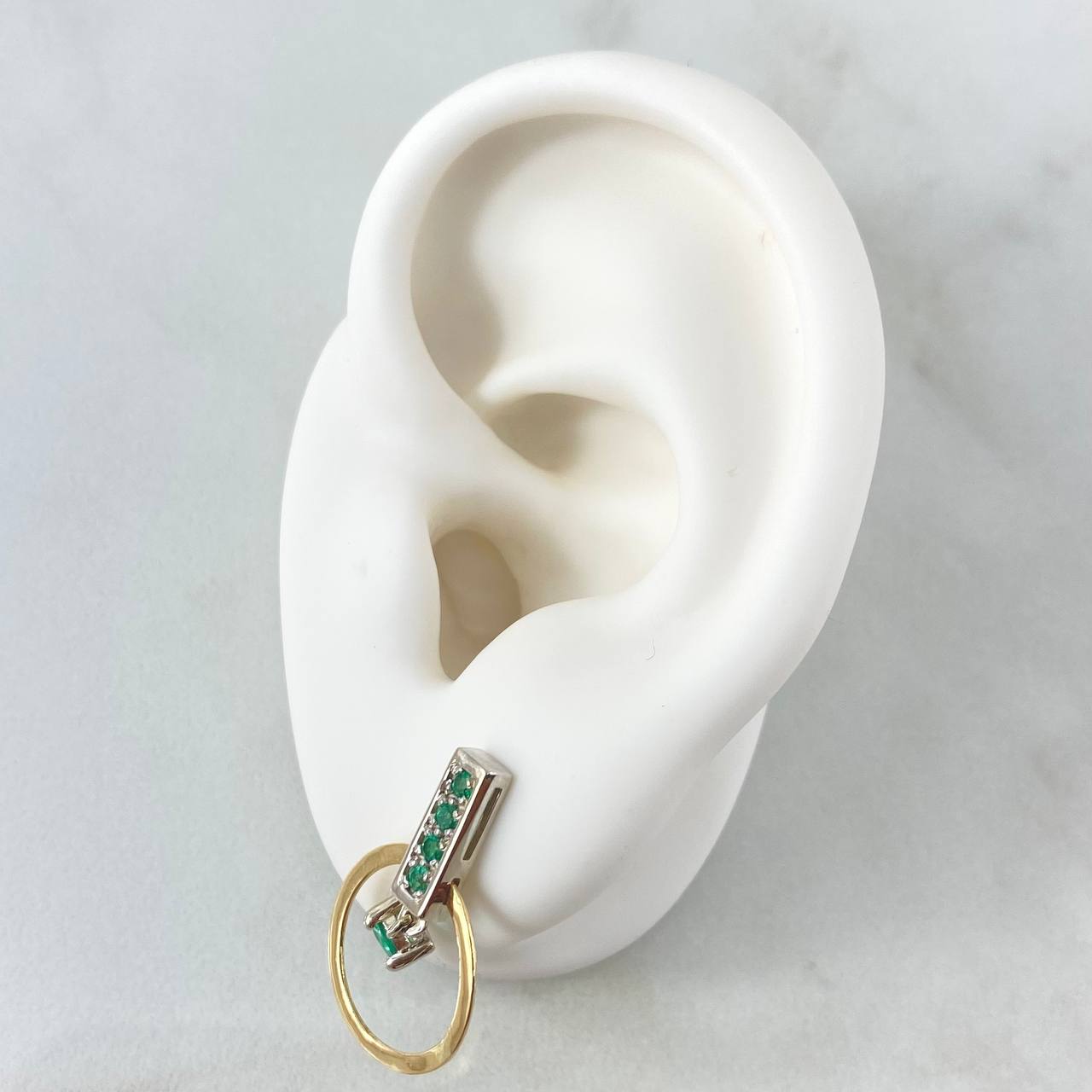 Stud Earrings Pendant In Hoop 3.75gr / 2.2cm / Emeralds 66Pts   18K Yellow Gold ©