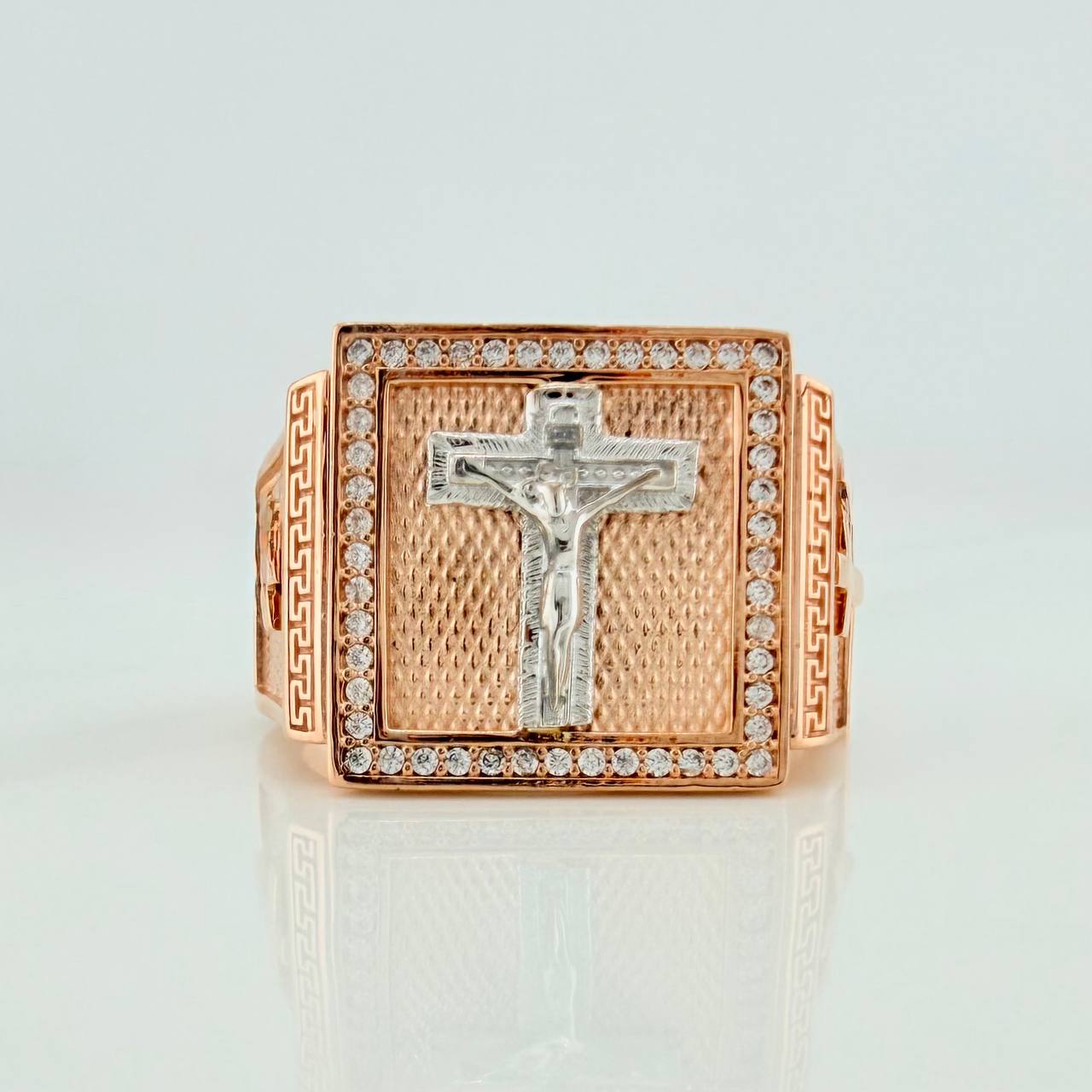 Anillo Cruz Cristo Milagroso 12.5gr / T11 1/2 / Dos Oros Blanco Rosa 18K $