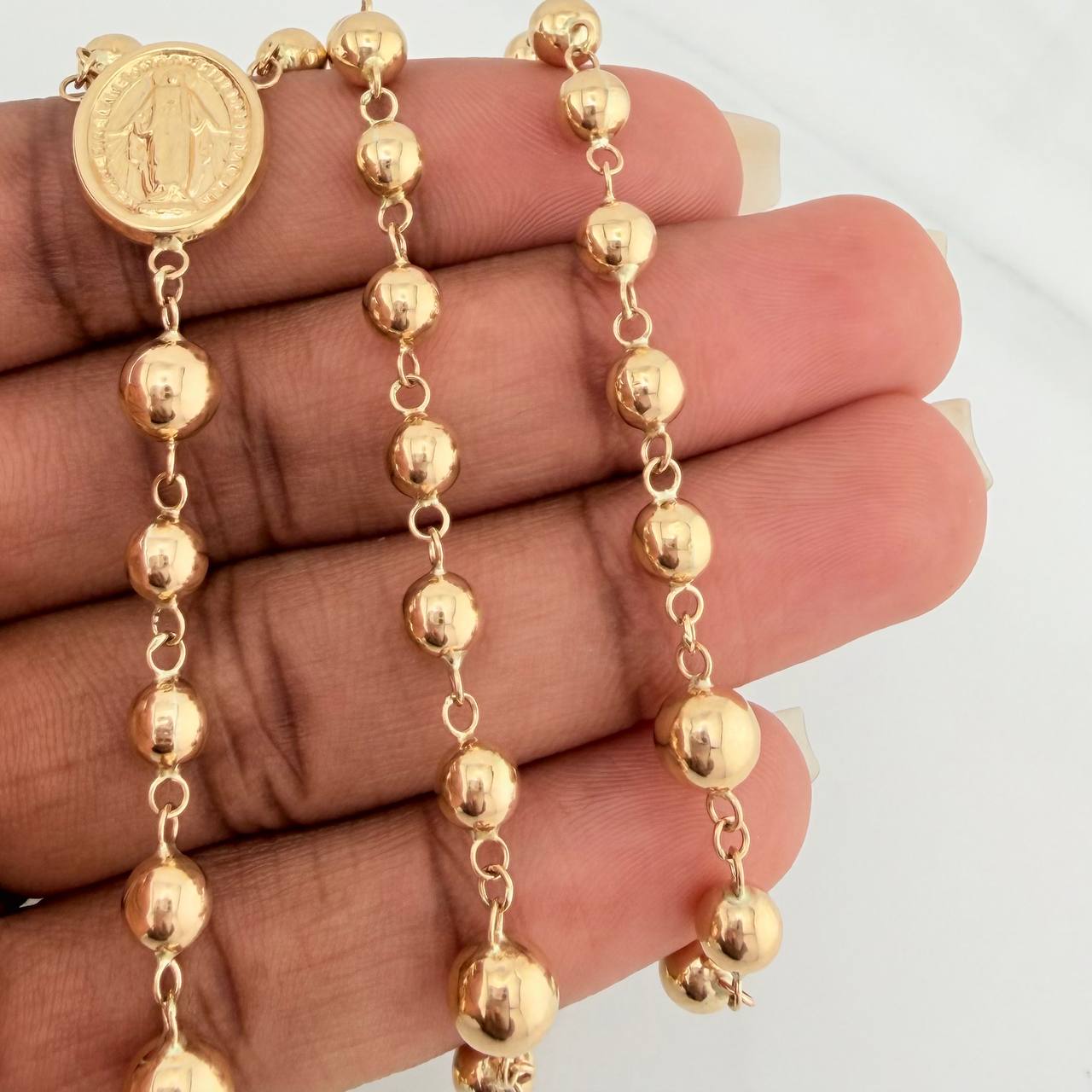 Rosario Virgen Milagrosa Cruz Cristo 12.55gr / 23 1/4 in / 5mm-6mm Oro Amarillo 18K %