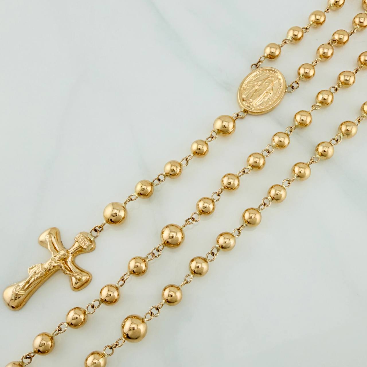 Rosario Virgen Milagrosa Cruz Cristo 12.55gr / 23 1/4 in / 5mm-6mm Oro Amarillo 18K %