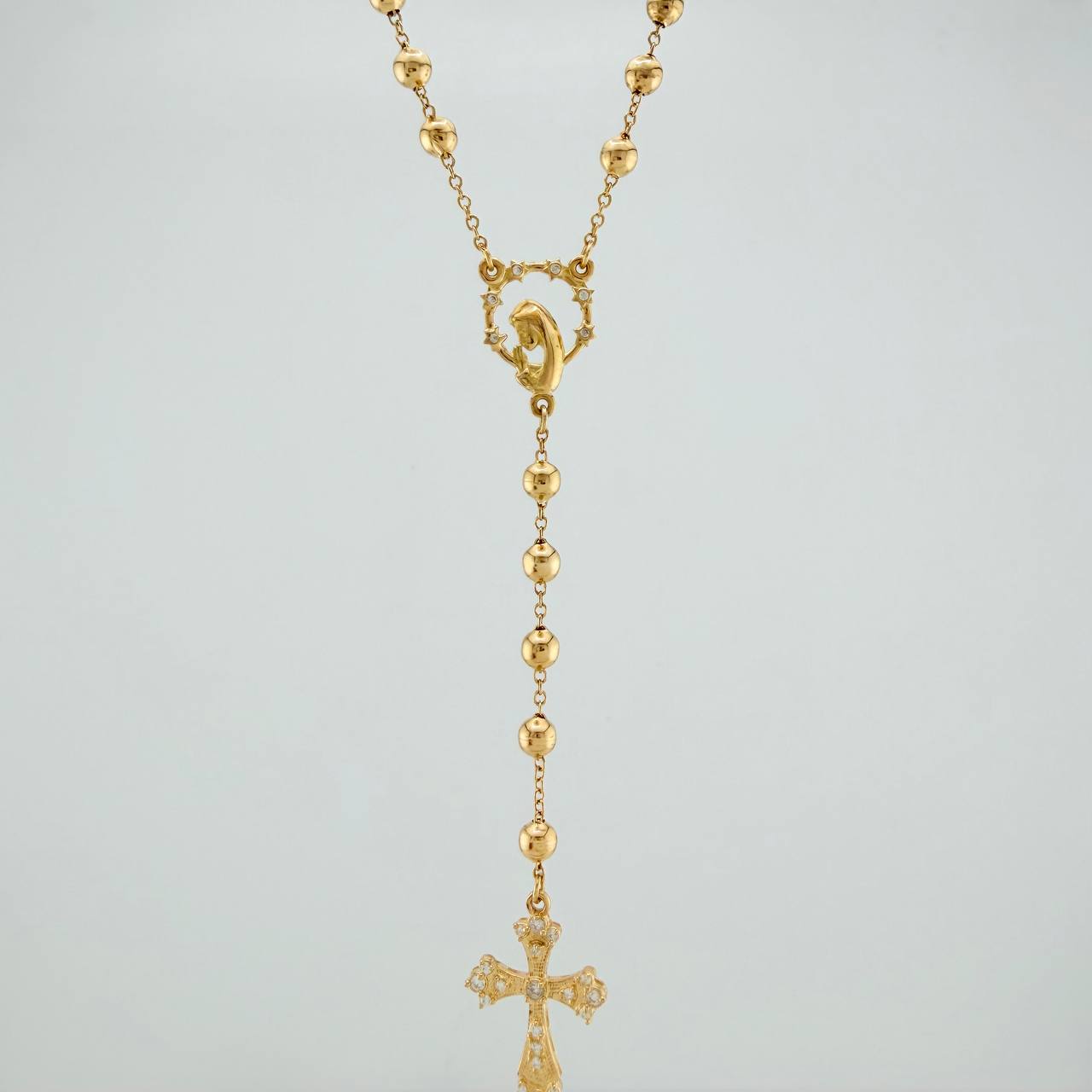Rosario Virgen Maria Cruz 10.35gr / 23 1/2 in / 4mm-5mm Oro Amarillo 18K %
