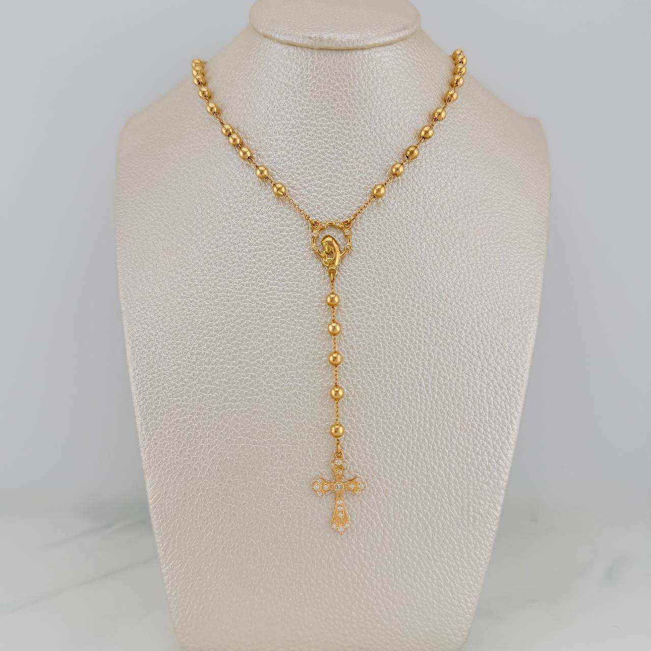Rosario Virgen Maria Cruz 10.35gr / 23 1/2 in / 4mm-5mm Oro Amarillo 18K %