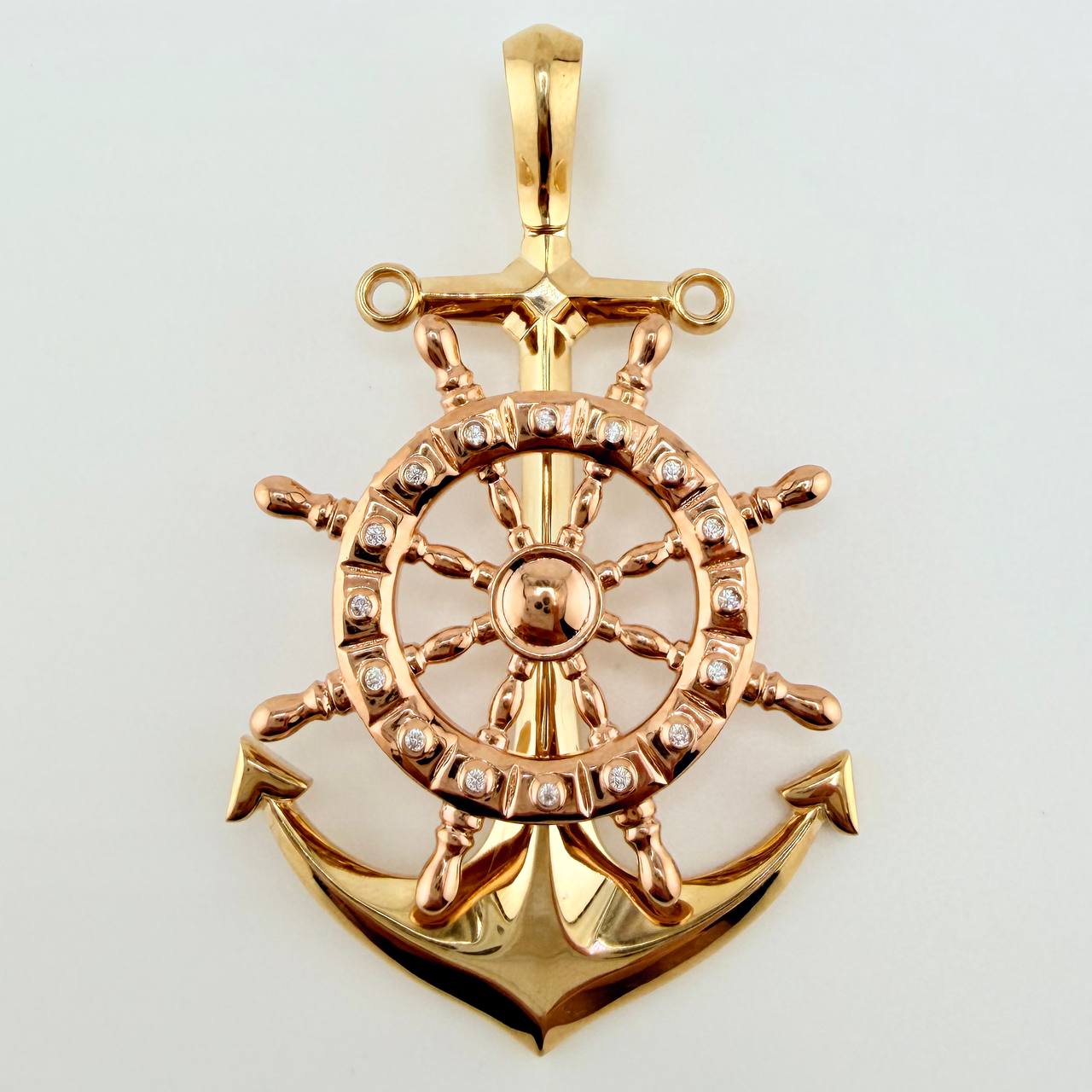 Pendant Movable Anchor Wheel 15.35gr / 2 1/2 in / Two-tone Yellow Rose 18K Gold