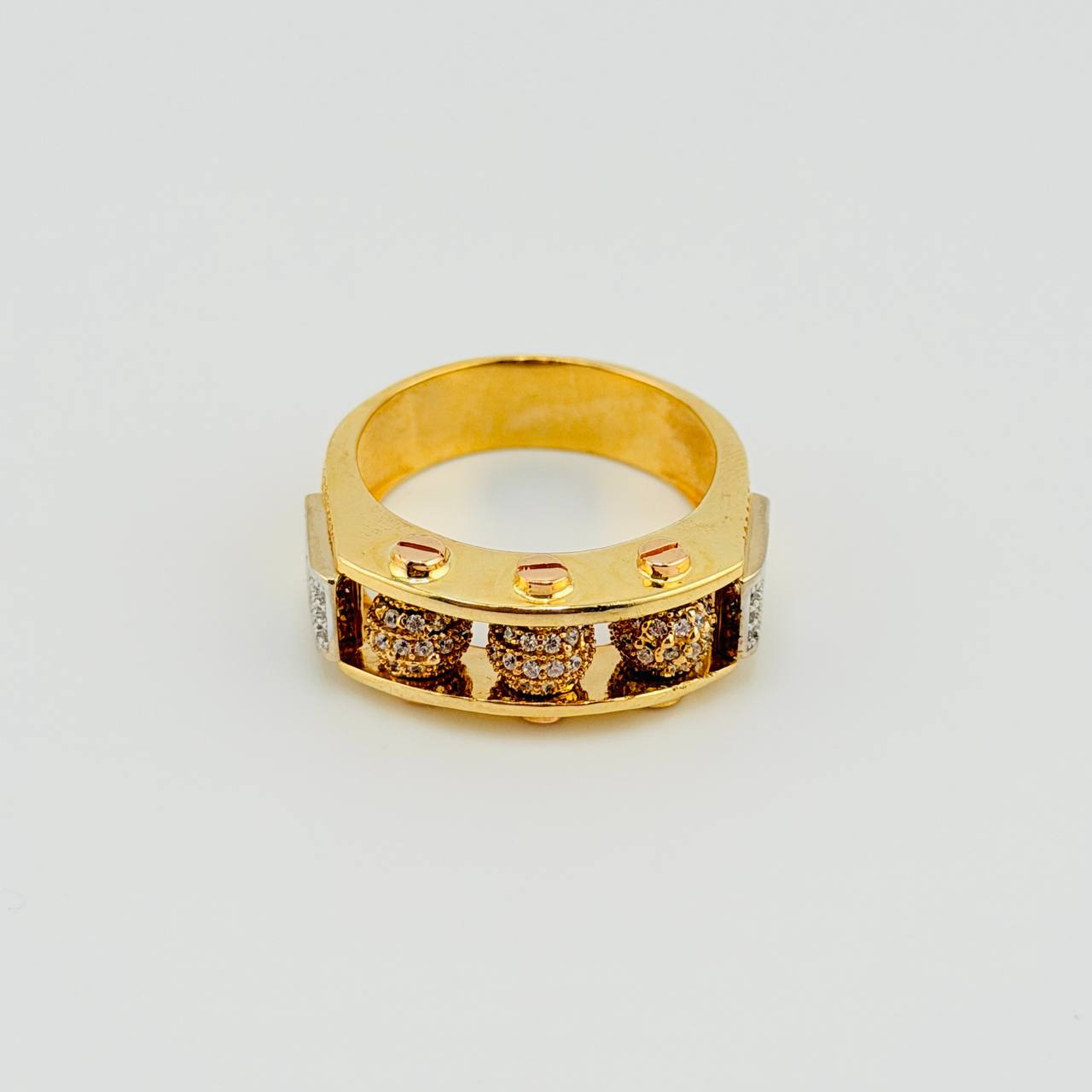 Fire Beads Ring 12.6gr / T10 1/2 / Two Yellow White Golds 18K *