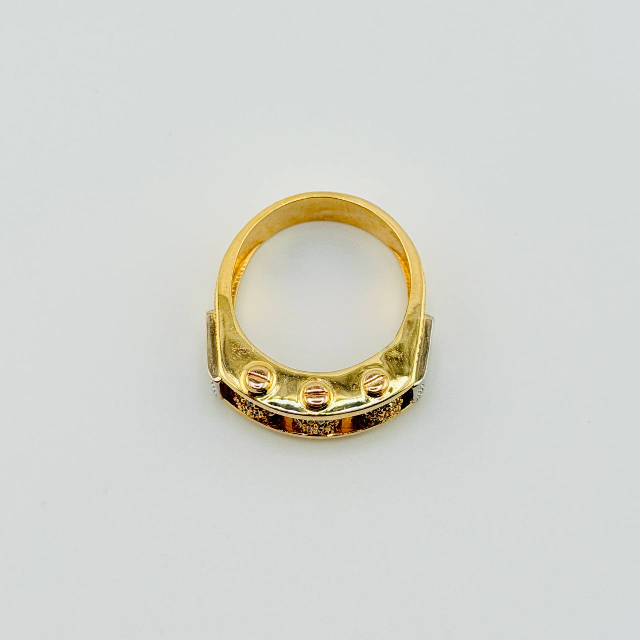 Fire Beads Ring 12.6gr / T10 1/2 / Two Yellow White Golds 18K *