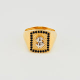 Anillo Sello Dólar 8.15gr / T9 1/2 / Dos Oros Amarillo Blanco 18K *