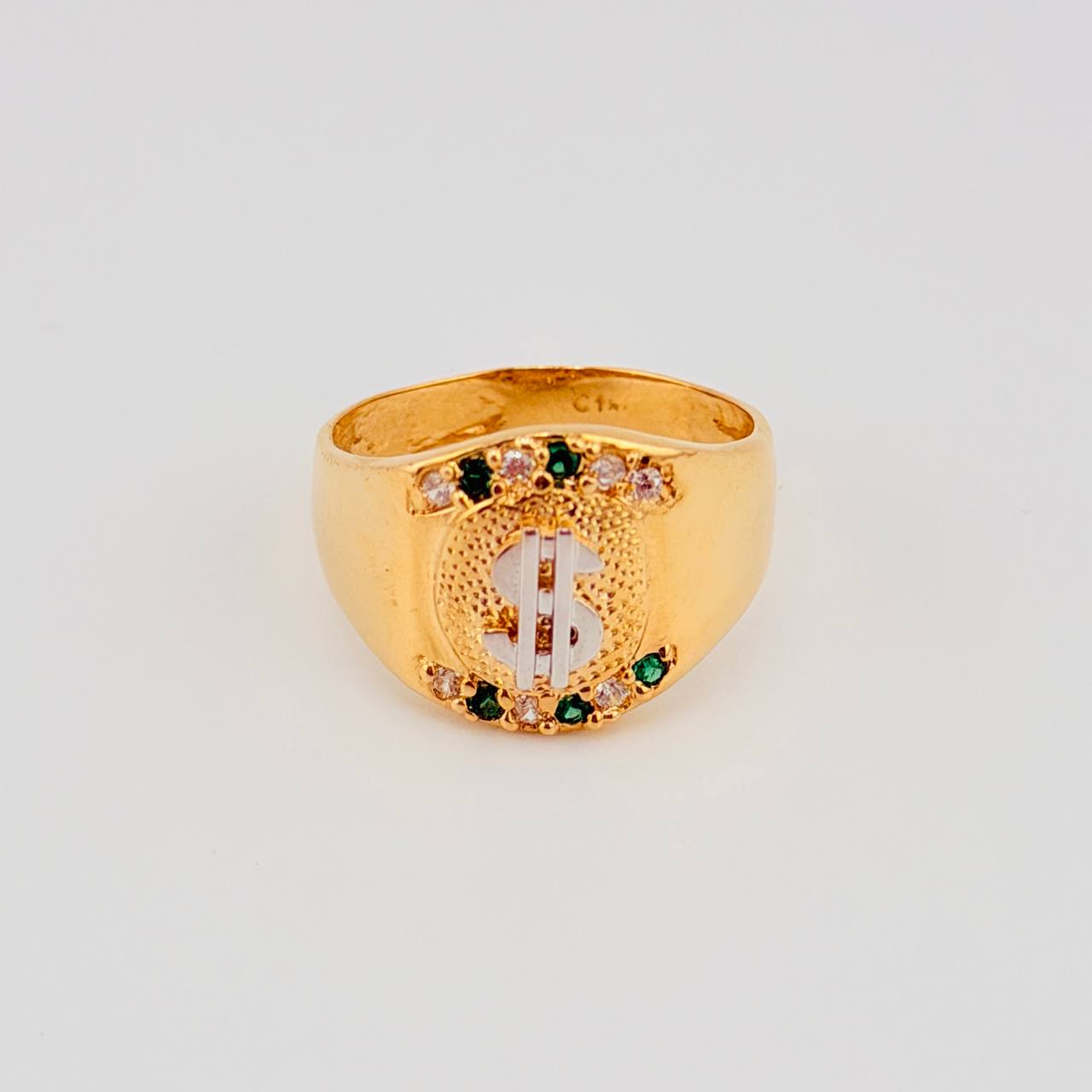 Anillo Sello Dólar 6.7gr / T9 1/4 / Dos Oros Amarillo Blanco 18K *