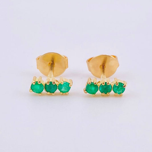 Topos Trio Esmeraldas 16pts 1.2gr / 1/4 in / Oro Amarillo 18K ©