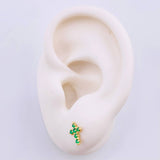 Stud Earrings Cross Emeralds 18pts 1.2gr / 1/4 in / 18K Yellow Gold ©